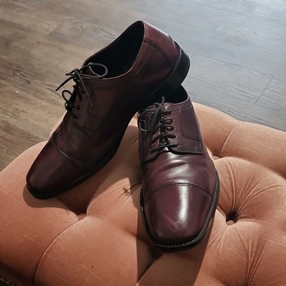 JOHNSTON & MURPHY MENS LEATHER BURGUNDY OXFORDS SIZE 11 MADE IN INDIA - Picture 13 of 15